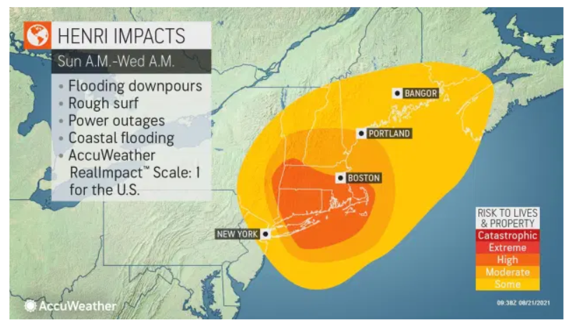 PeiXLiew's tweet photo. Hurricane category I Henri will be having landfall in New England on Sunday. Despite living in many countries, it's my first experience with a hurricane - I don't really know if I should prepare for it somehow? A bit worried, definitely no street parking for my vehicle at least.. https://t.co/epbIeXrU5h