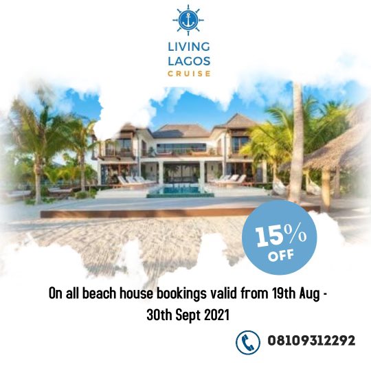 CruiseLagos's tweet photo. We have another Discount 🎊🎊🎊 get 15% off on all beach House bookings. For Reservations and Bookings kindly send a Dm or Call 08109312292
Valid from 19th August-September 30th 2021 https://t.co/xShOR8XeWU