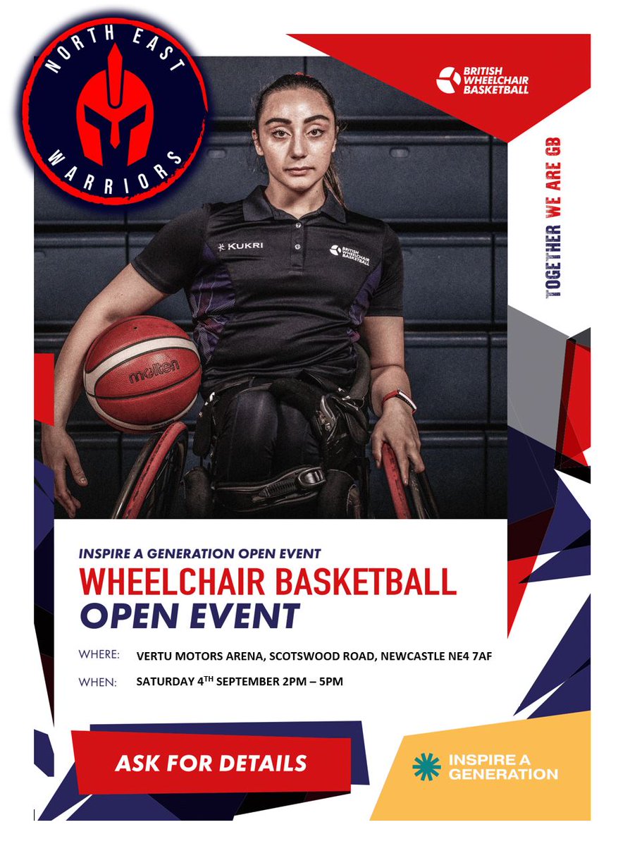 North East WARRIORS WBC ♿🏀 (@warriorsnorth) on Twitter photo We are hosting a BWB #InspireAGeneration open event! A chance to come and try wheelchair basketball inspired by #Tokyo2020 at Vertu Motors Arena, Newcastle. See image for details and please share! Sign up link below😄 <a href="/Sport_England/">Sport England</a> <a href="/TNLUK/">The National Lottery</a>
inspireageneration.playwaze.com/north-east-war… We are hosting a BWB #InspireAGeneration open event! A chance to come and try wheelchair basketball inspired by #Tokyo2020 at Vertu Motors Arena, Newcastle. See image for details and please share! Sign up link below😄 <a href="/Sport_England/">Sport England</a> <a href="/TNLUK/">The National Lottery</a>
inspireageneration.playwaze.com/north-east-war…