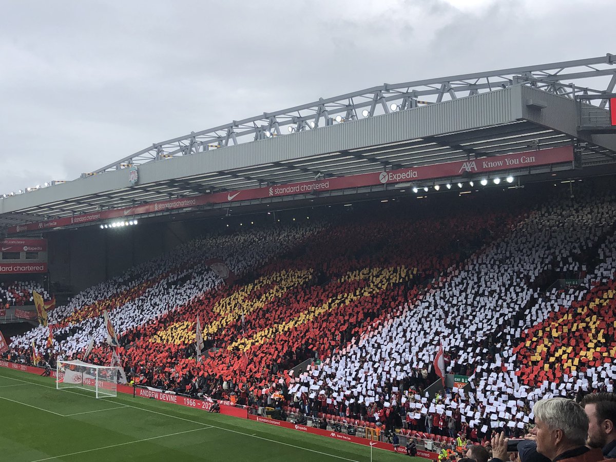 JamesPearceLFC's tweet image. The Kop’s tribute to Andrew Devine #LFC