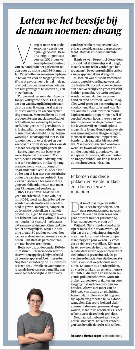 Deze week stemden we als <a href="/christenunie/">ChristenUnie</a> - anders dan onze drie voormalige coalitiepartners en Volt - tégen betaling voor testen. Omdat mbt vaccinatie er vrijheid moet zijn een andere keus te maken dan oa ikzelf maakte. 

Vandaag schrijft @ryhertzberger hoe hier de wegen scheiden.