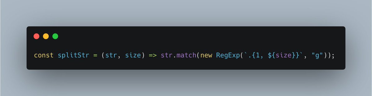 mac_experts's tweet image. Wrote this function to split a string to equal parts. It accepts 2 args, the string and the size to split. It should return an array of strings of length size. It returns null. Find the error. Took me 15 minutes!