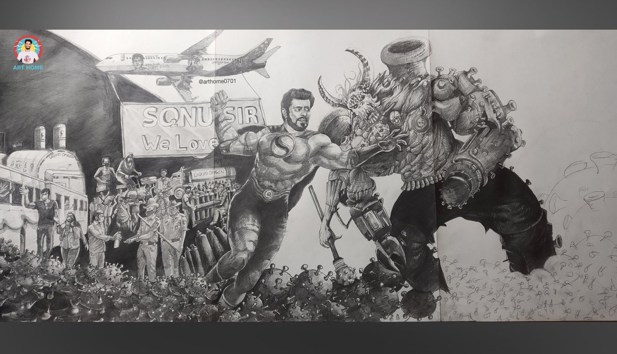 ArtHome0701's tweet photo. My 24 hours Drawing INDIA FIGHT WITH CORONA 🇮🇳 Tribute to Our Real Life SuperHero @SonuSood Sir 🙏
We Love You Sir ❤
Watch Full Video On YouTube 👇
https://t.co/qNzWJP3FHp

#IndiaFightWithCorona #Arthome0701 #art2021 #SonuSood #reallifehero
#drawing  #superhero #india #Corona https://t.co/0QeFOhycNd