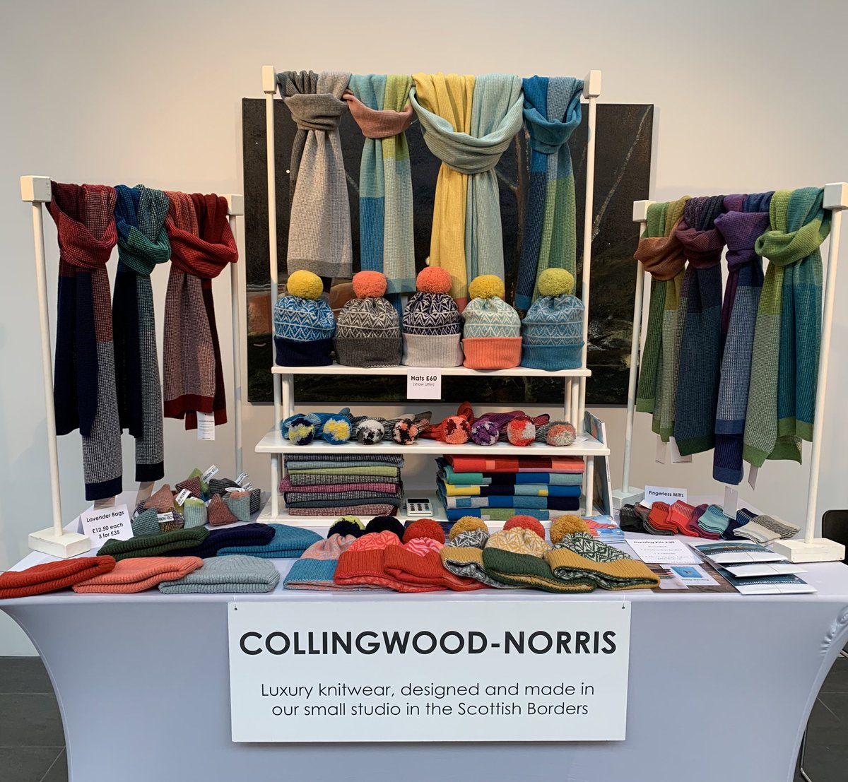 All set up and ready for the first day of <a href="/clothedinburgh/">Clothedinburgh</a> <a href="/DovecotStudios/">Dovecot</a> in #edinburgh today! Open 10-5

#knitwear #madeinscotland #handmade