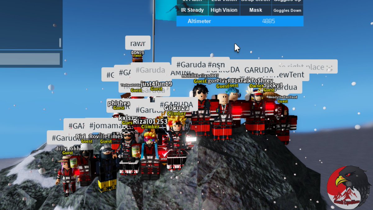 GarudaEXP's tweet photo. Welcome to Garuda Expeditions!🇮🇩

We are an expedition group with a mission to help climbers to reach the summit. We are dedicated to serve our climber to get where you want to be.

Join us via this link
Roblox Group:
https://t.co/8JZMp30A4K
Discord Server:https://t.co/Zh0S5Z6pfr https://t.co/Ap6t19z6Zj