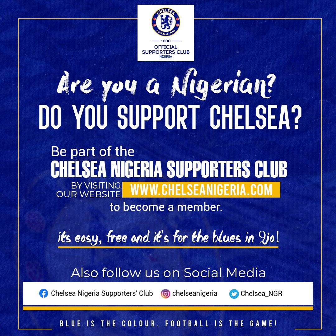 Chelsea_NGR's tweet image. Share moments with the blues here in Nigeria. Be part of the Chelsea Nigeria Supporters Club Family. Sign up for membership, follow us on Social Media and let's move.✌️
.
.
#ChelseaFC #supportersclub #CFC #chelseanigeria
