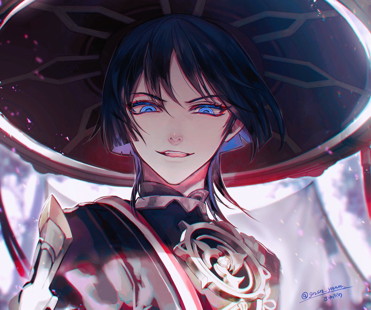 scaramouche (genshin impact) 1boy male focus solo blue eyes looking at viewer bangs tongue  illustration images