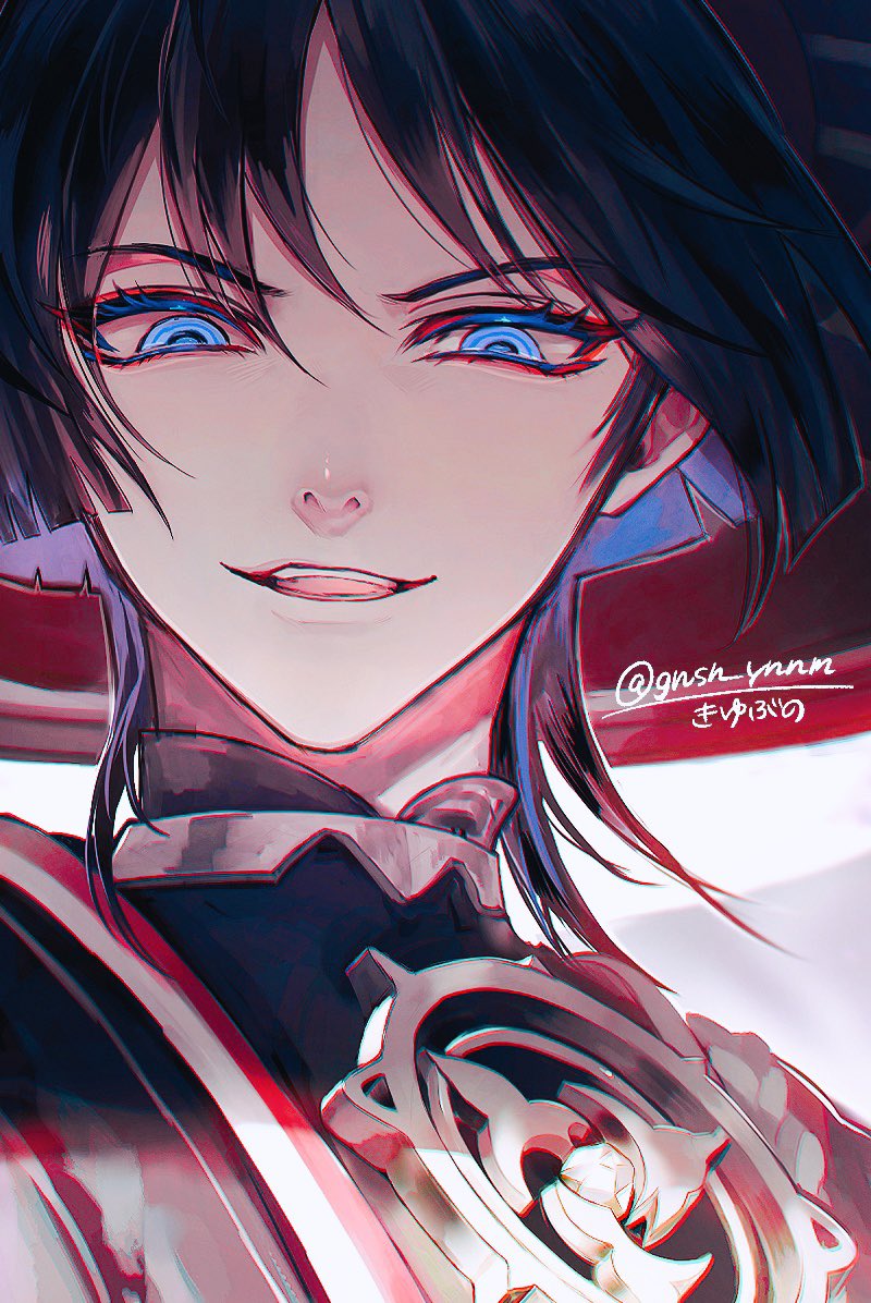 scaramouche (genshin impact) 1boy male focus solo blue eyes looking at viewer bangs tongue  illustration images