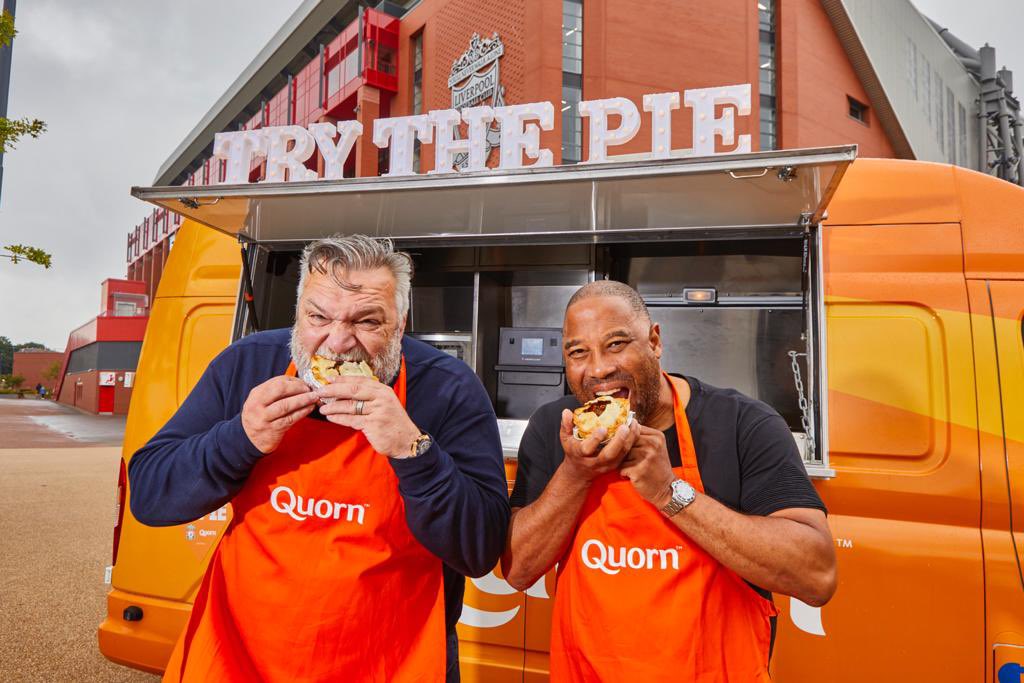 RealRazor's tweet photo. I'm serving up the new @QuornFoods Meat Free Steak Pie down at Anfield today with my mate @officialbarnesy - come and #TryThePie with us! #MeatFreeMatchDays #ad https://t.co/U3pJCK9spb