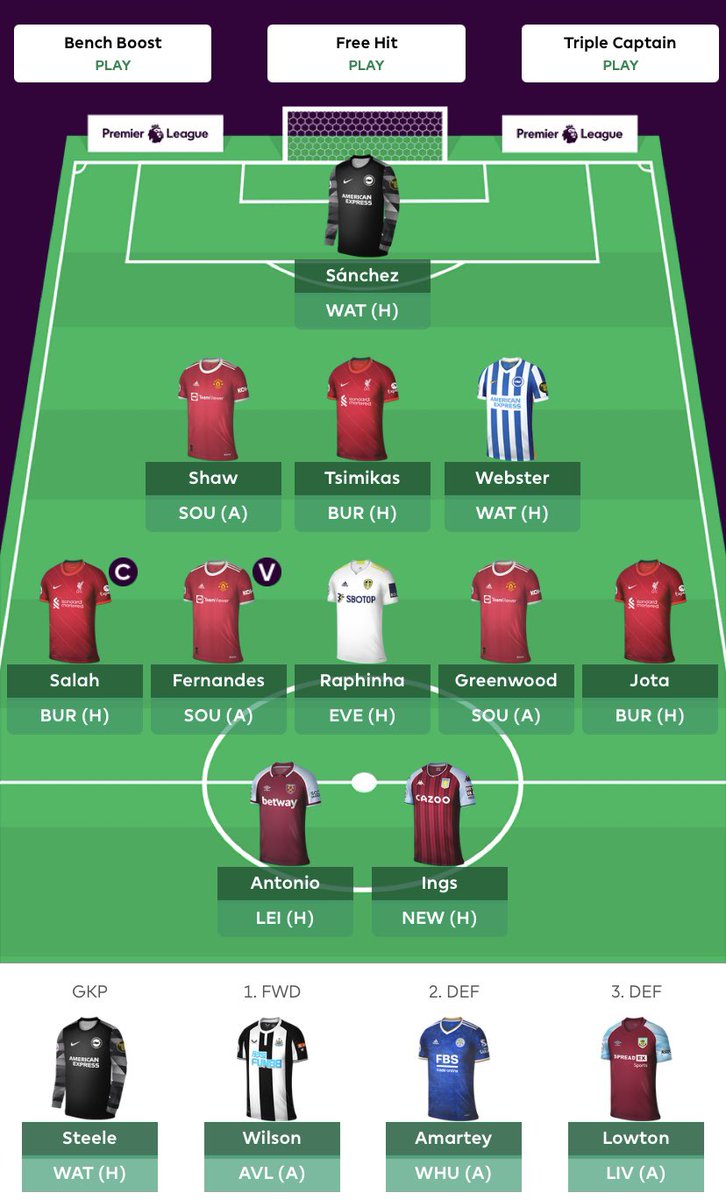 FplSuccess's tweet photo. @BigManBakar Bench Wilson or Raphinha? Or Jota? https://t.co/EU5L8t5bEW