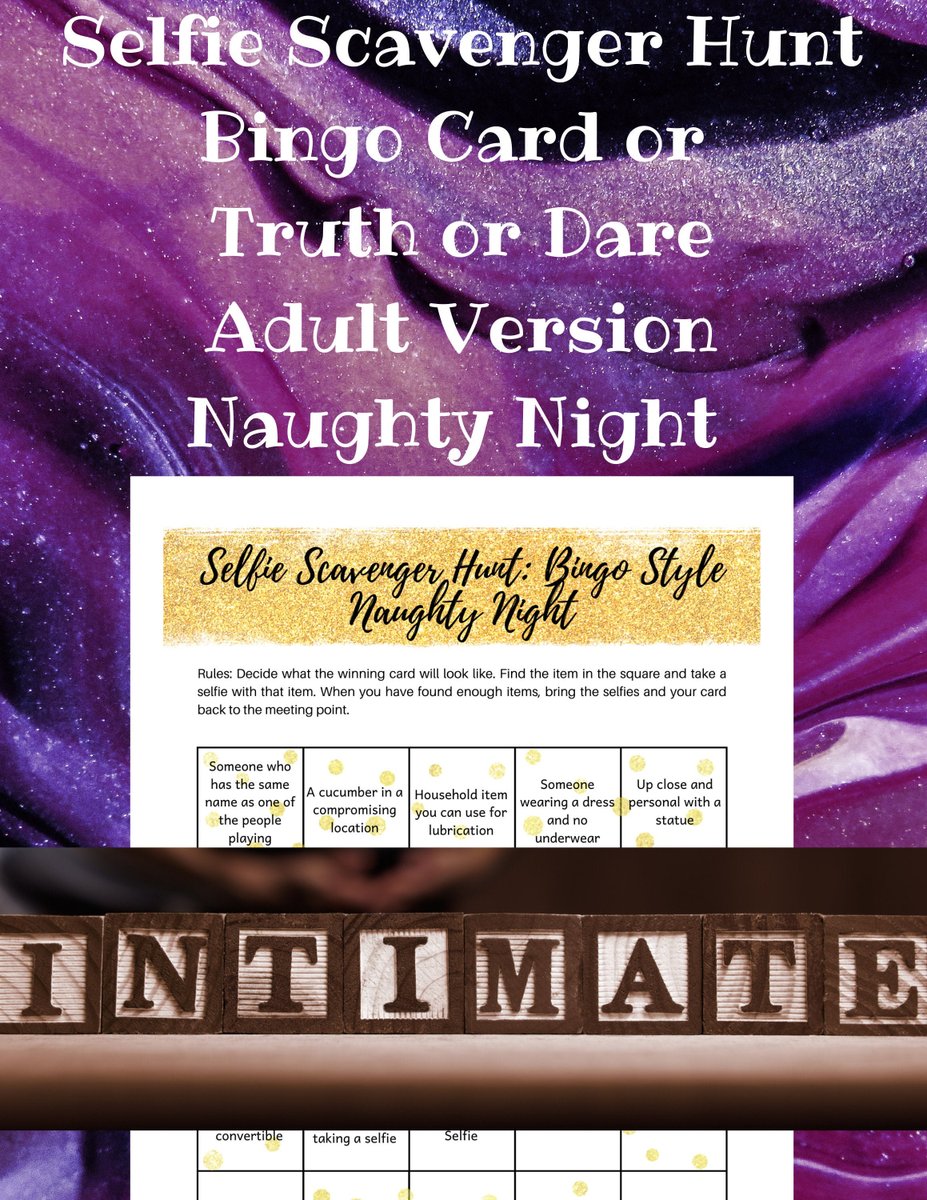 Adult Selfie Scavenger Hunt Naughty Night Game: Play Bingo style or Truth or Dare, Gender Free, NSFW Shower Bachelor Party Printable etsy.me/385cW17 #white #bachelorparty #valentinesday #gold #adultgame #sc #etsy