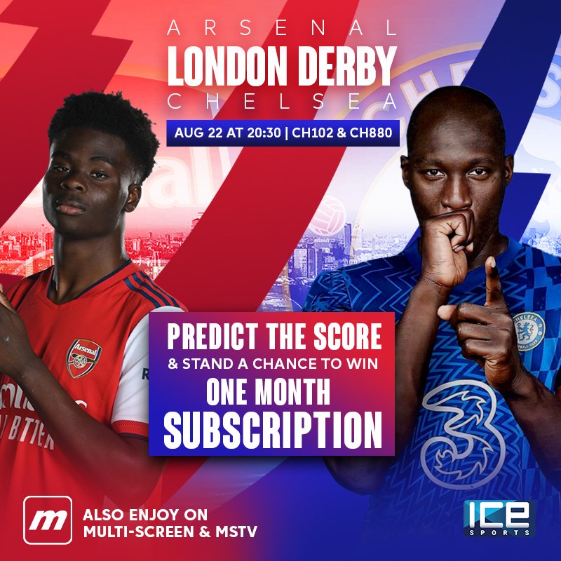 What are your score predictions for the Arsenal VS chelsea match? Share your predictions to win a free subscription from Medianet. 

Catch the match on ICE Sports, CH102.  
Also enjoy the matches on Multi Screen &amp; mstv.