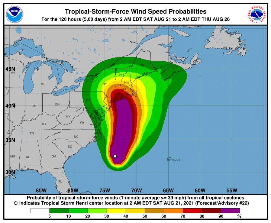 growingwisdom's tweet photo. Forecast track of #Henri has not changed much overnight. Still mostly a miss for Eastern MA. Connecticut and New York as well as Western Mass will see the most impact. Coastal wind, inland rains. https://t.co/asfFvET1io