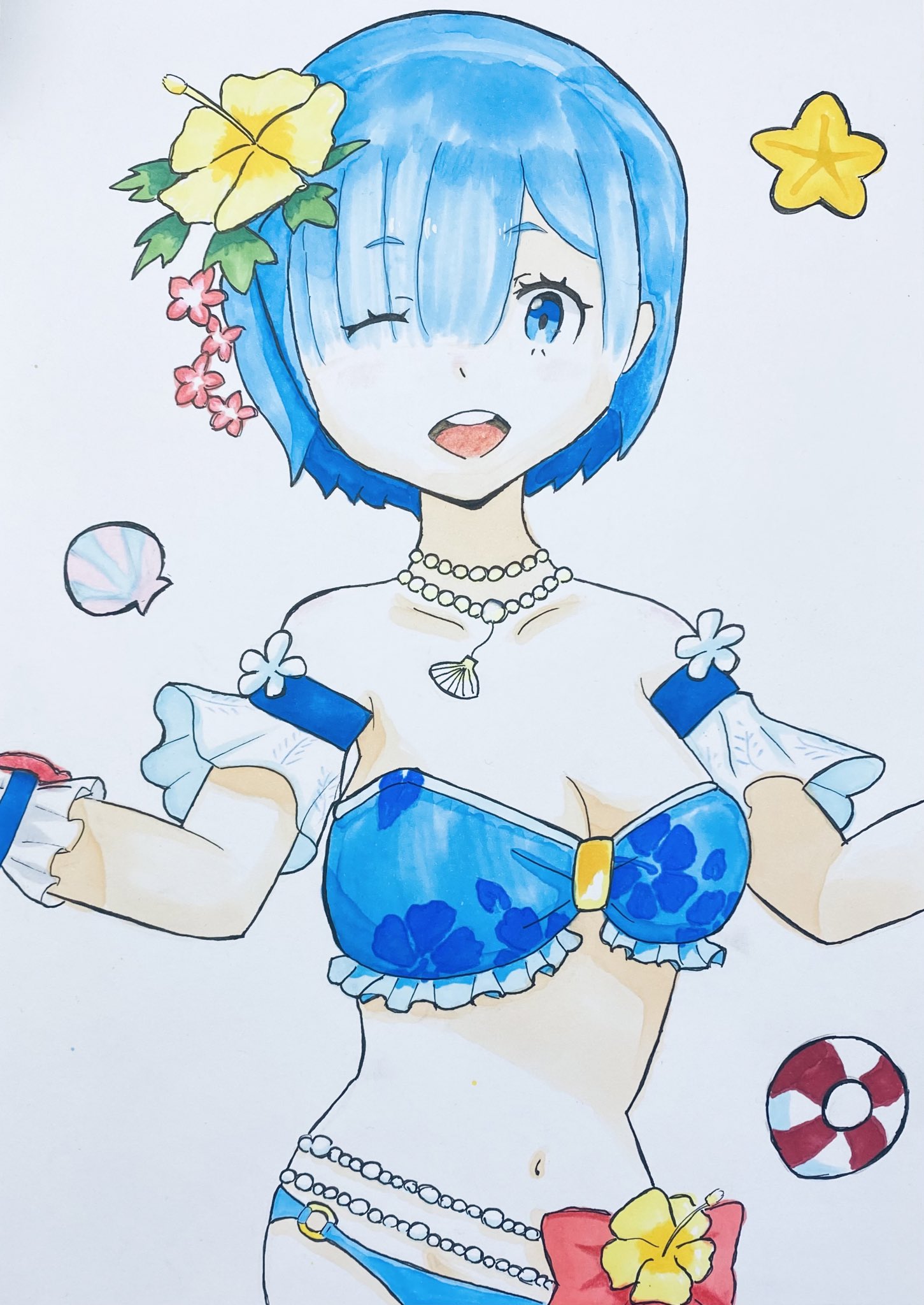 Muramayo 授業忙しくて低浮上 リゼロ イラスト 水着レム T Co C59vpf3a3l Twitter