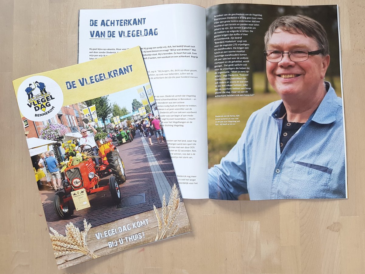 Hebben jullie de Vlegelkrant ook al ontvangen? Dit weekend bezorgen onze vrijwilligers door heel Bennekom een speciale Vlegeldag-krant met interviews, route van de optocht, een kinderpuzzel en -kleurplaat en het recept van de Foeksandijvie. Vlegeldag komt bij je thuis dit jaar!