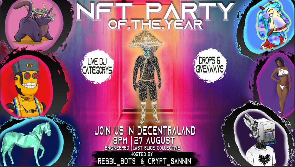 REBEL_BOTS's tweet photo. @REB3L_B0TS is proud to announce 'Seven Days of Giveaways!' We're collabing with @TheKittyButts @the_vogu @StripperVilleio @zed_run @MaisonDeGOAT @decentraland @crypt_sannin , we are going to blow you away!
Be sure to FOLLOW us so you won’t miss any #NFTGiveaway 

🎁🎁🎁🎁🎁🎁🎁 https://t.co/qye5XzaGi9