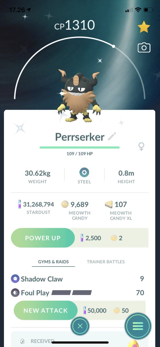 diefenbakerrr's tweet photo. Just hatched! #Galar #Meowth✨ -> #Perrserker✨ #Stunfisk✨ #PokemonGO #UltraUnlock3 https://t.co/Vm8hRVKglZ