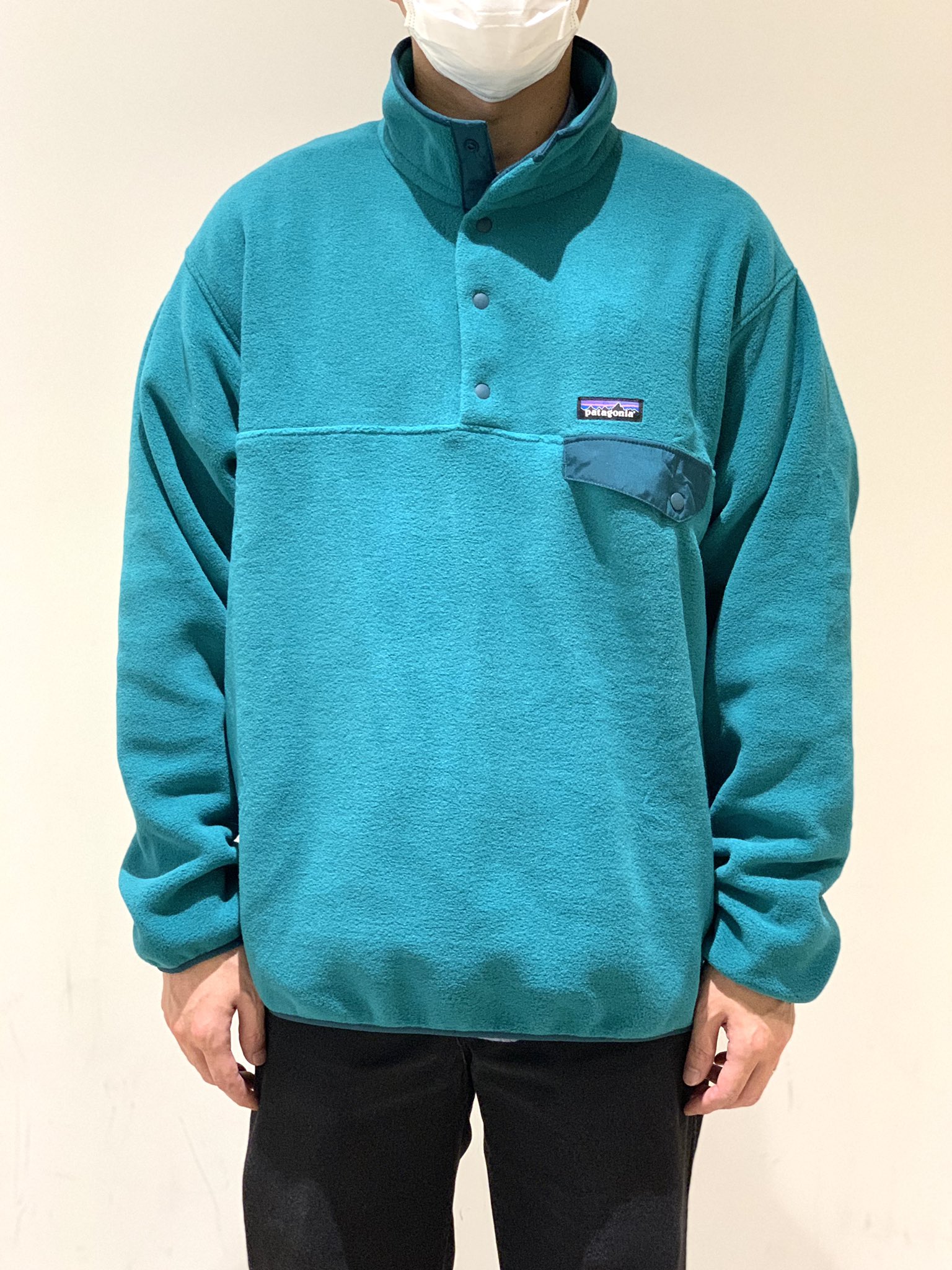 patagonia パタゴニア シンチラスナップT エメラルドグリーン×青 XL-