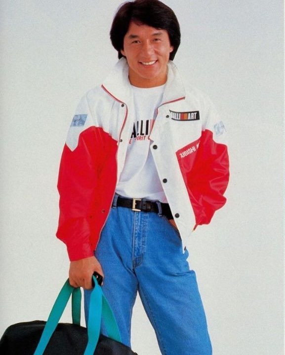 PaulKindersley's tweet photo. My annual reminder that Jackie Chan is THE fashion role model 💗💗💗💗 https://t.co/UVBjJBPD13