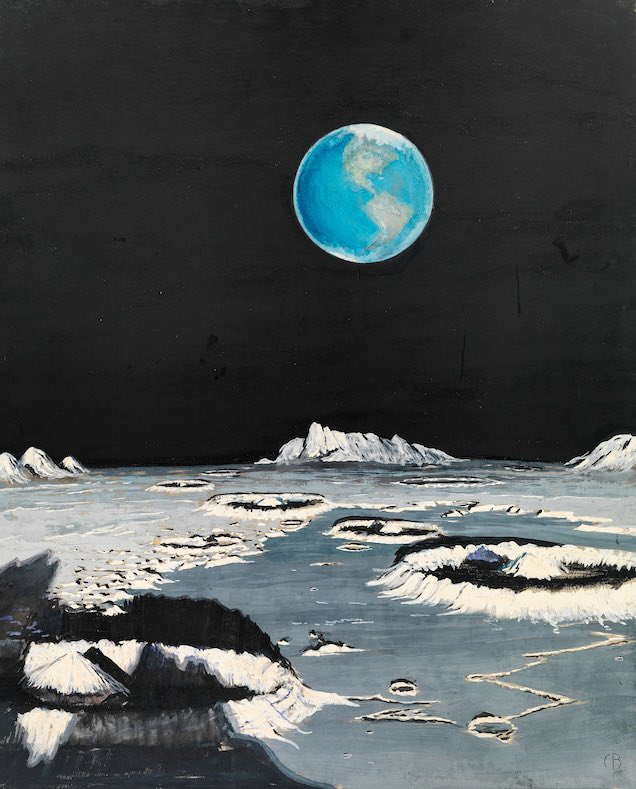 henryfraser0's tweet photo. 1939 - Charles Bittinger painted an imagined view of the earth as seen from the moon.

1968 - William Anders takes the first ever photo of the Earth while orbiting the moon during the Apollo 8 mission. https://t.co/Mkn3MNHawQ