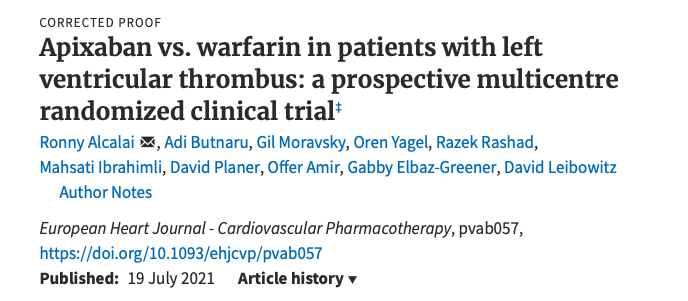 Gonzalo Perez (@gonzaeperez) on Twitter photo APIXABAN 🆚WARFARINA EN TROMBO VENTRICULAR IZQUIERDO
-Estudio multicéntrico, aleatorizado, no ciego
-35 pac. día 1-14 post-STEMI y trombo VI
-17 W y 18 A⏩3meses FU
-Resolución trombo⏩No inferior
-Sangrado mayor⏩2p warf y 0p Apixa
<a href="/ESC_Journals/">European Society of Cardiology Journals</a>
academic.oup.com/ehjcvp/advance… APIXABAN 🆚WARFARINA EN TROMBO VENTRICULAR IZQUIERDO
-Estudio multicéntrico, aleatorizado, no ciego
-35 pac. día 1-14 post-STEMI y trombo VI
-17 W y 18 A⏩3meses FU
-Resolución trombo⏩No inferior
-Sangrado mayor⏩2p warf y 0p Apixa
<a href="/ESC_Journals/">European Society of Cardiology Journals</a>
academic.oup.com/ehjcvp/advance…