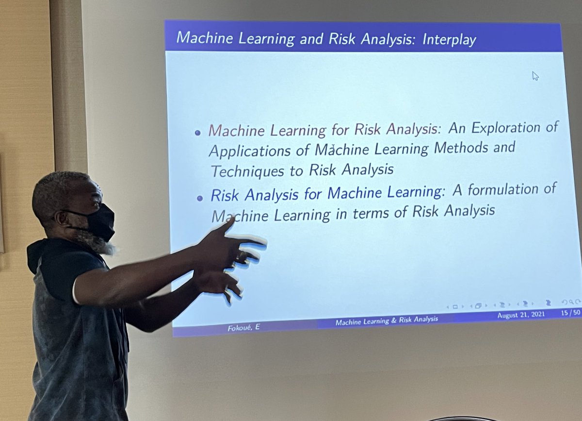 An engaging energetic overview of #MachineLearning and #risk with the suggestion we engage more deeply with risk.
#SAMSI