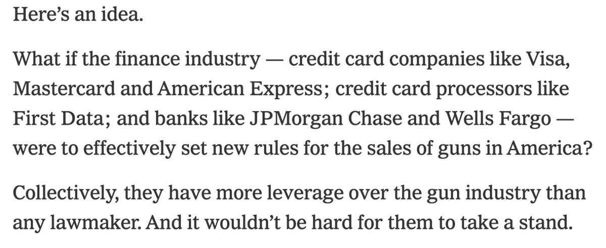 I dunno if this is thread is true or not, but assuming it is, this is literally the exact move Andrew Ross Sorkin proposed the credit card companies make against guns in 2018. Exact. Same. nytimes.com/2018/02/19/bus…