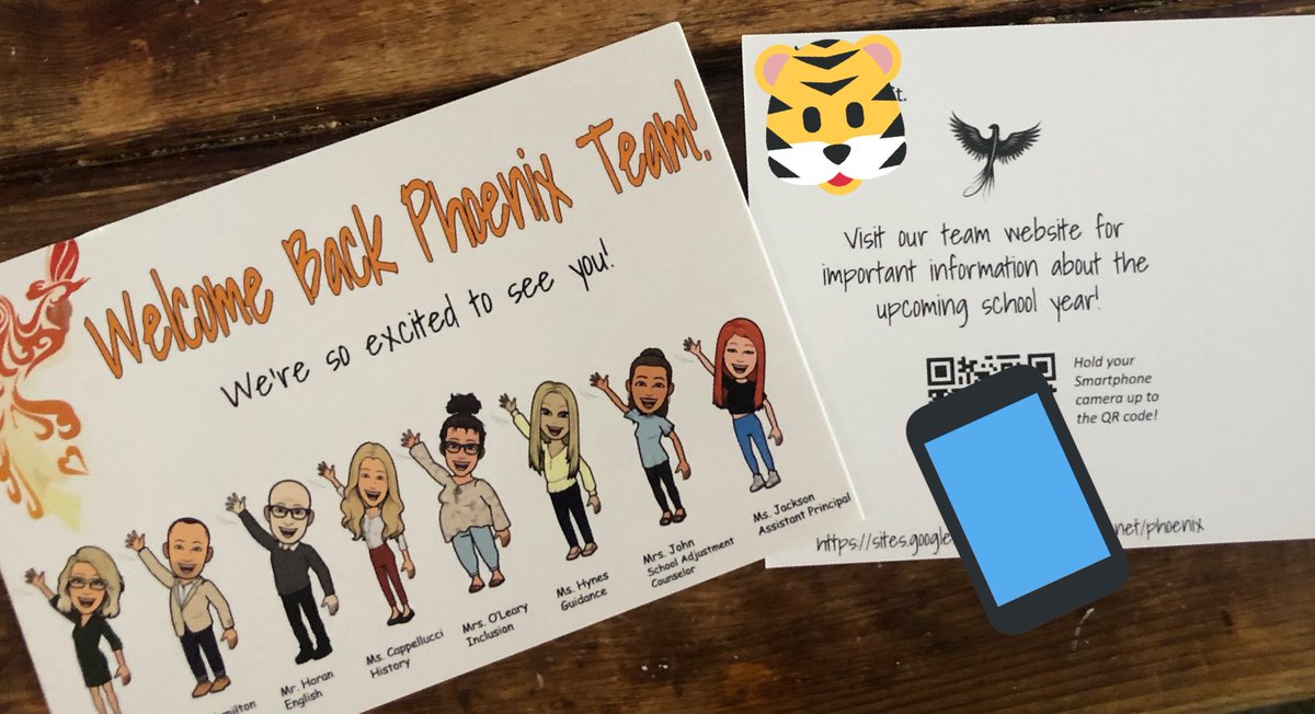 MsCappellucci's tweet photo. Getting new team members calls for updated postcards!  Designed on #GoogleDrawings and printed thru @Vistaprint, including a QR code to our team #GoogleSites. Great way to connect with students before the first day! https://t.co/WkRPDI7Vra