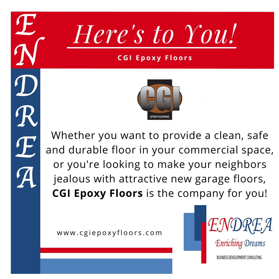 EndreaLLC's tweet photo. Whether you want to provide a clean, safe, and durable floor in your commercial space, or you're looking to make your neighbors jealous with attractive new garage floors, CGI Epoxy Floors is the company for you!😃 https://t.co/66JzMve5B7 https://t.co/bYOxEu4RVg