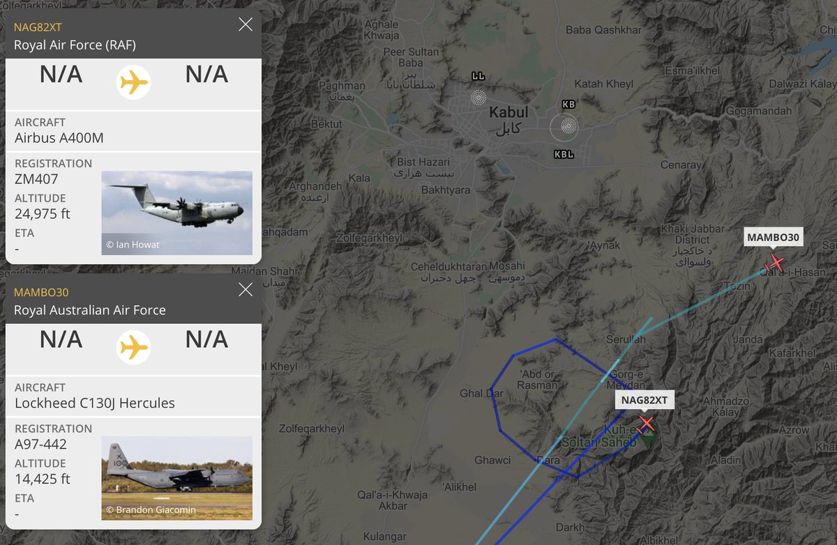 TheSnoopySnoop's tweet photo. Approaching #Kabul #kabulairport
#NAG82XT #RAF #A400M #Atlas #ZM407 #43c5e1 went in to the hold to let MAMBO take the lead?
#MAMBO30 #RAAF #C130 #A97442 #7cf832
#haveglass #planespotting #AvGeek #MilAir #airbridge https://t.co/NZOV6XGWne
