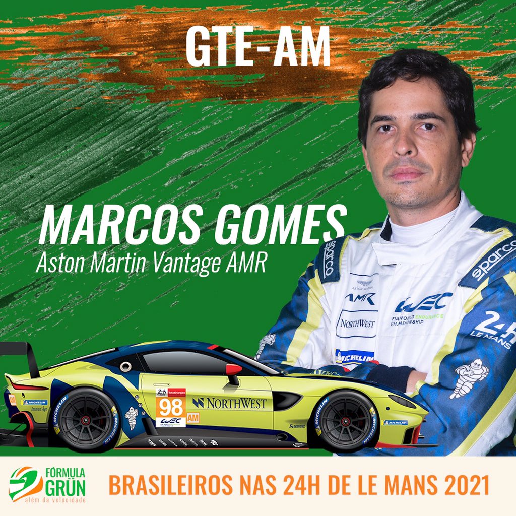 formulagrun's tweet photo. BRASILEIROS NAS 24H DE LE MANS 2021

Classe: GTE-Am
Piloto: Marcos Gomes
Equipe: Aston Martin Racing

#FormulaGrun #LM24 #LeMans https://t.co/s3zkacY8lR