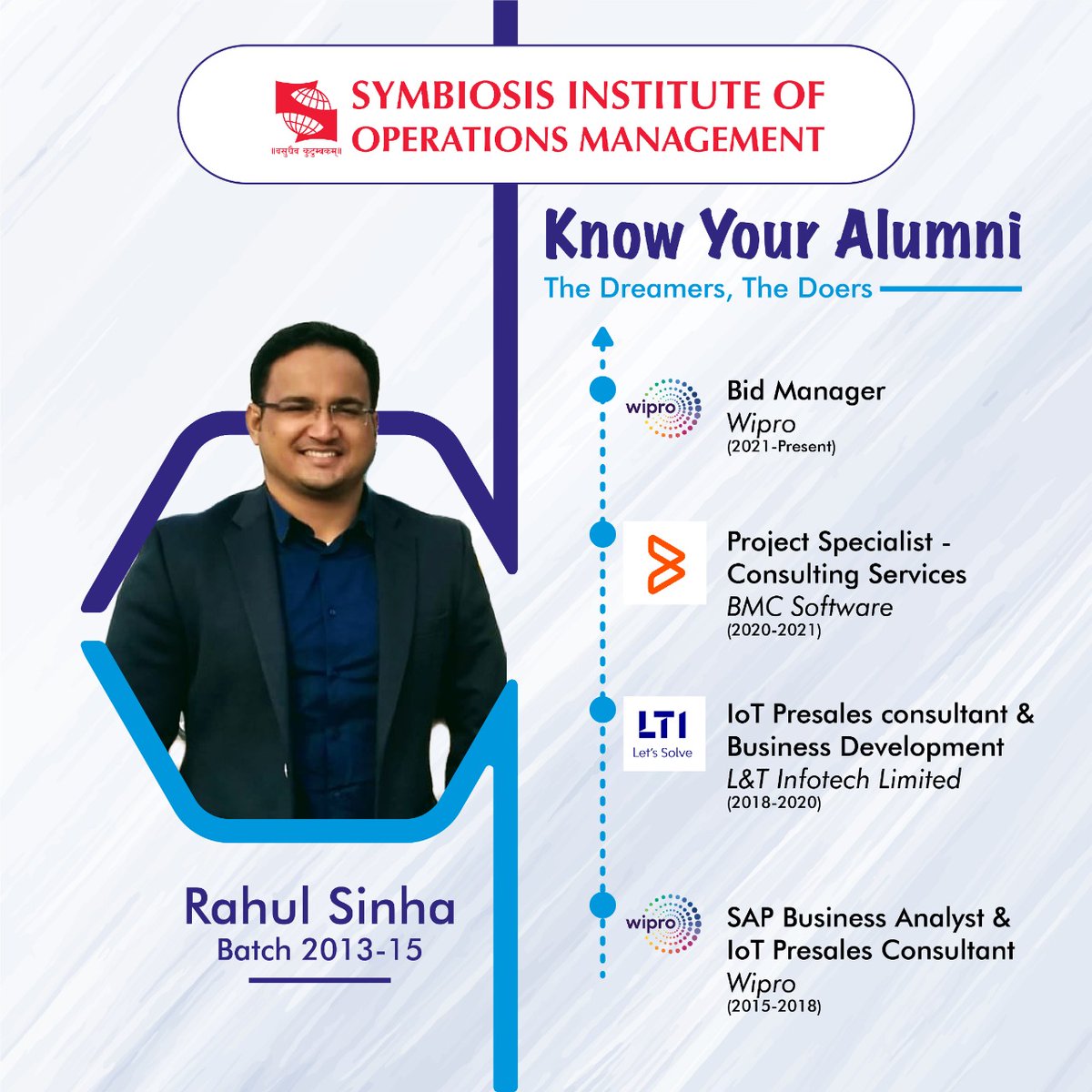 official_SIOM's tweet image. Rahul has 8+ years of experience in the IT industry with a mix of #Presales &amp;amp; #IoTConsulting for clients from different sectors
He has joined Wipro recently as Bid Manager for managing Customer sales proposals around various IT services for Wipro’s CPG and Life Sciences vertical