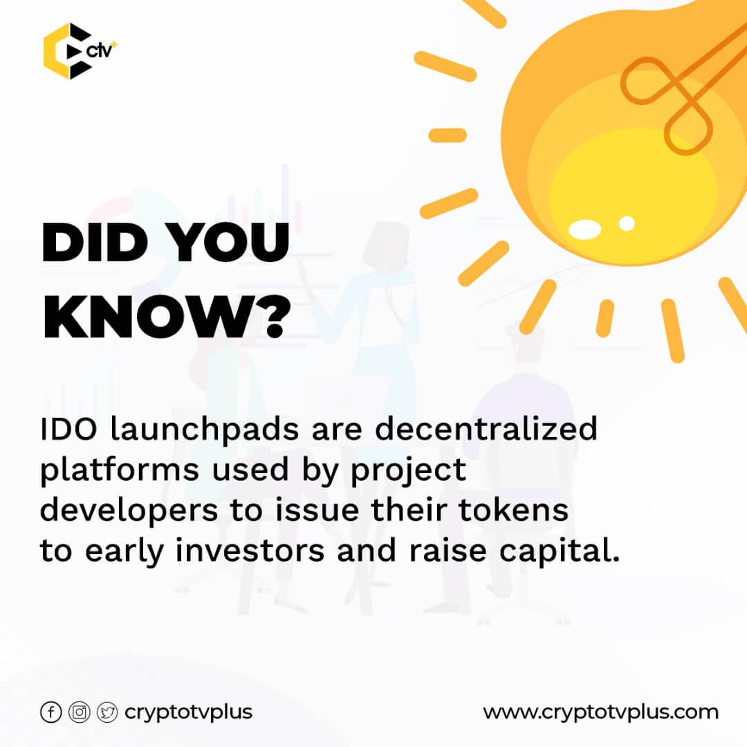 Cryptotvplus's tweet image. #DidYouKnow

 #IDOLaunchpads are decentralized platforms used by #projectdevelopers to issue their #tokens to early #investors and raise #capital.

@IDOLaunchpad

#blockchain #Memes #memecoin #DeFi #cryptocurrency