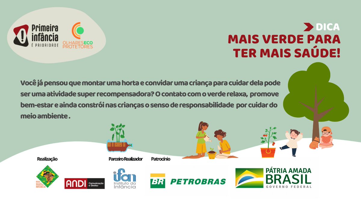 O contato com as plantas e com a terra promove um grande bem-estar em adultos e crianças. Você já pensou em começar uma horta em casa? Convide as crianças para ajudar e verá como elas vão amar! #ifan #institutodainfancia <a href="/petrobras/">Petrobras</a> #ProgramaPetrobrasSocioambiental
