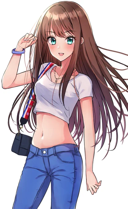 へそ出しTシャツ+ジーンズのシンプルコーデな凛ちゃん 