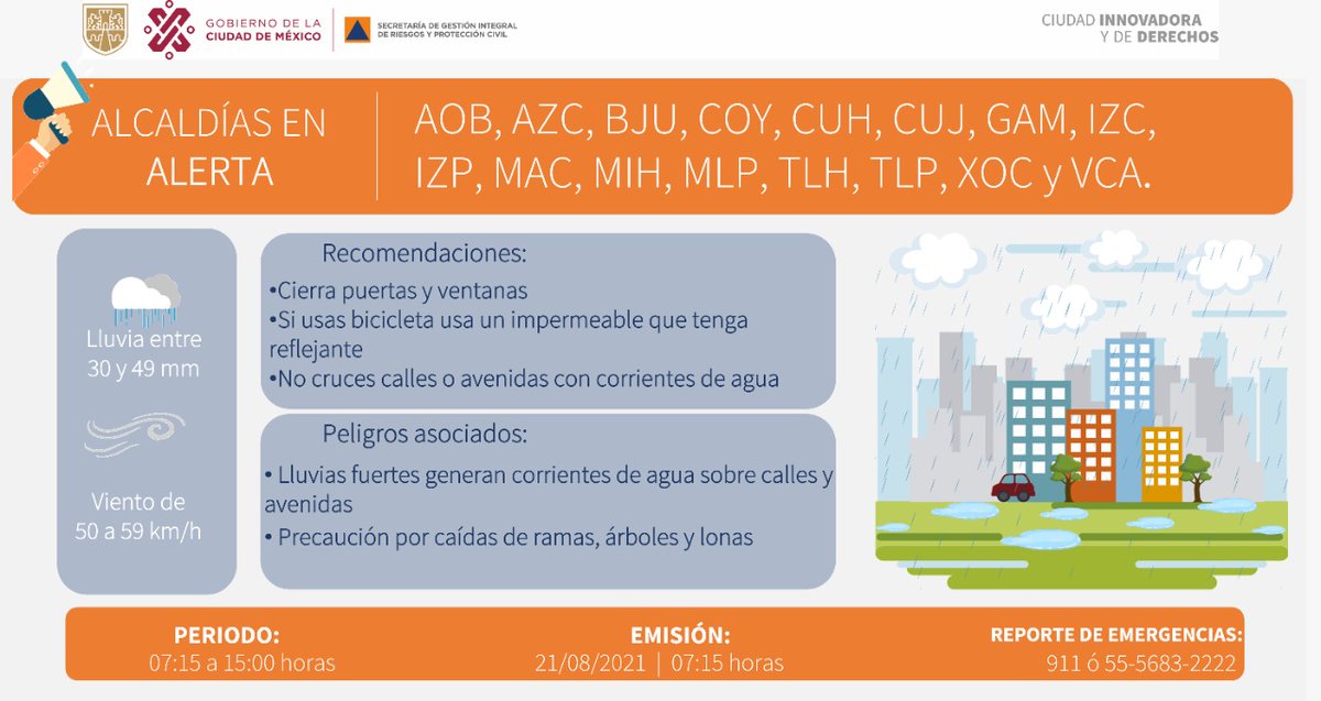 PcAzc's tweet image. Se activa #AlertaNaranja ante el pronóstico de precipitación persistente a lo largo de este sábado en #Azcapotzalco