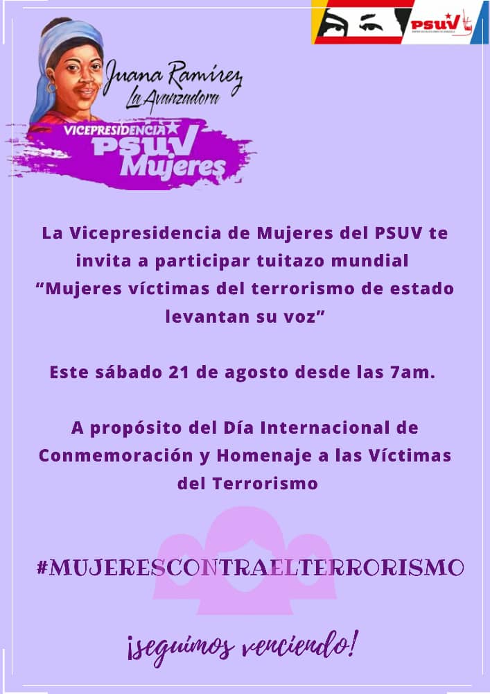 Hoy día Internacional de Conmemoración y Homenaje a las víctimas del terrorismo las Mujeres trabajamos por la Paz.
#Mujerescontraelterrorismo