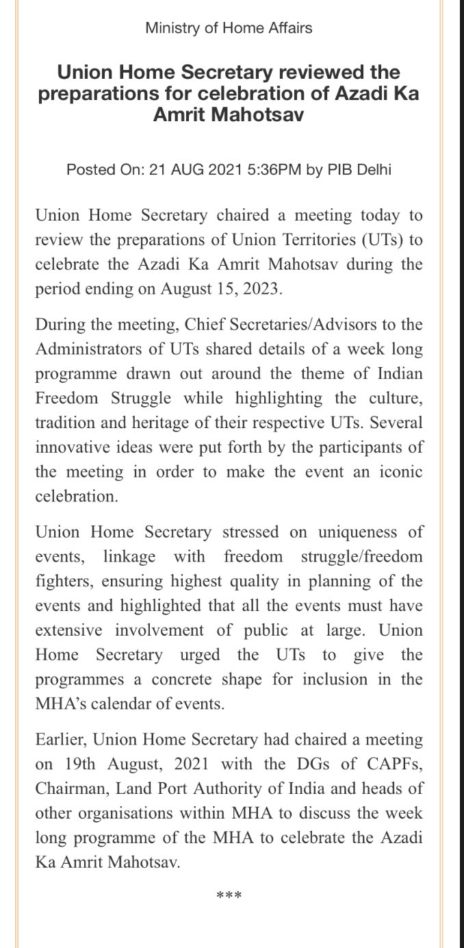 Freedom 5 Calendar 2023 Spokesperson, Ministry Of Home Affairs On Twitter: "Union Home Secretary  Reviewed The Preparations For Celebration Of #Azadikaamritmahotsav Press  Release- Https://T.co/Yvhvkw4Pw7 Https://T.co/0A4Uafyvpk" / Twitter