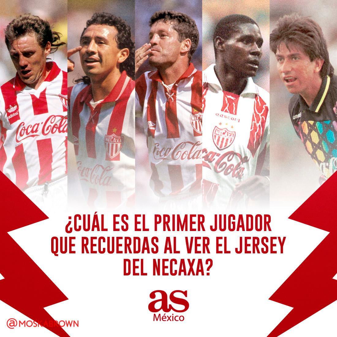 ASMexico's tweet photo. ¡Hoy @ClubNecaxa celebra 9️⃣8️⃣ años de vida! ⚽🥳🔴⚡

¿Quién es el primer jugador que se les viene a la mente al ver la playera de los 'Rayos'? 🤔✍️ https://t.co/JID6xSPt2E