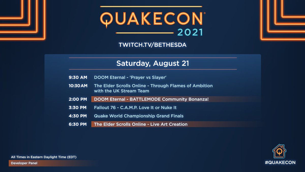 Saturday QuakeCon 2021 schedule.