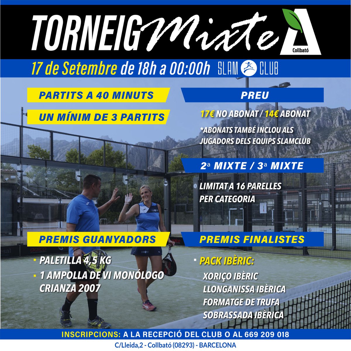 Ja vam avisar que el mes de setembre venia fort, i per això anunciem el torneig Mixte! 🔥

Aquest es celebrarà el dia 17 a la tarda, i compta amb places limitades d'un màxim de 16 parelles per categoria. 🤩

#slamclub #slampadel #torneo #padel #deporte