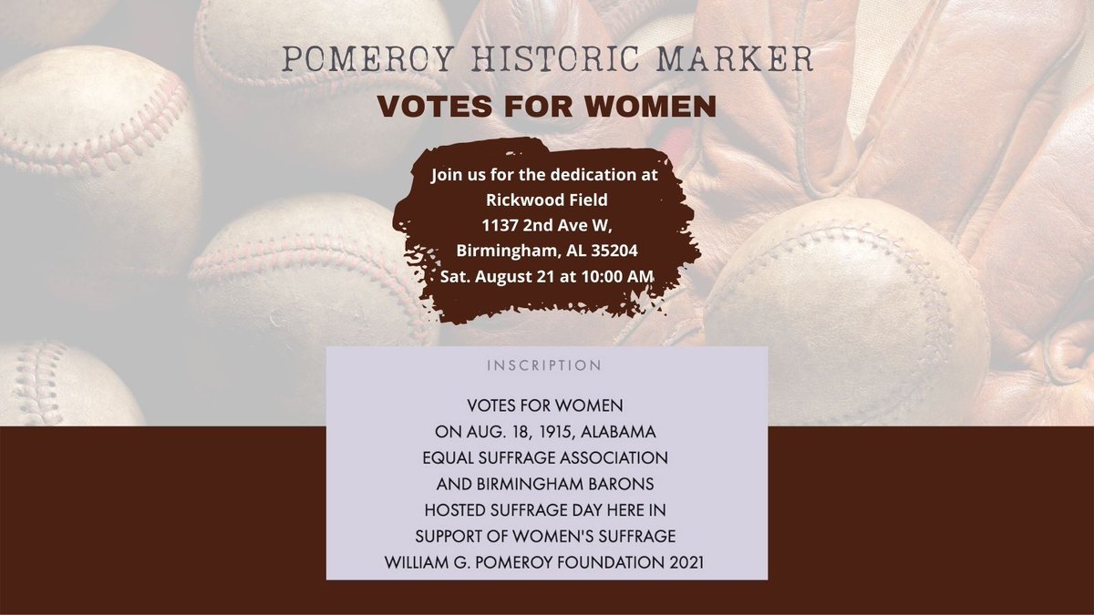 LWVAL's tweet photo. Today's the day! Come on out to @Rickwood_Field this morning @ 10:00 AM for dedication of Pomeroy marker commemorating Suffrage Day. Festivities 'til about 3:00! #womensuffrage #suffrage #RickwoodField #PomeroyFoundation #LWV #LWVGB #19thamendment
@wgpfoundation @BhamBarons https://t.co/5nqJutRMlF