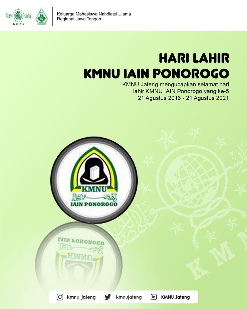 kmnujateng's tweet photo. 🎉 [ HARLAH KMNU IAIN PONOROGO ] 🎉
.
Assalamualaikum wr wb
KMNU Jateng mengucapkan selamat memperingati Hari Lahir KMNU IAIN PONOROGO yang ke-5 tahun, 21 Agustus 2016 - 21 Agustus 2021 🎉😊 https://t.co/NMydYc3sQJ