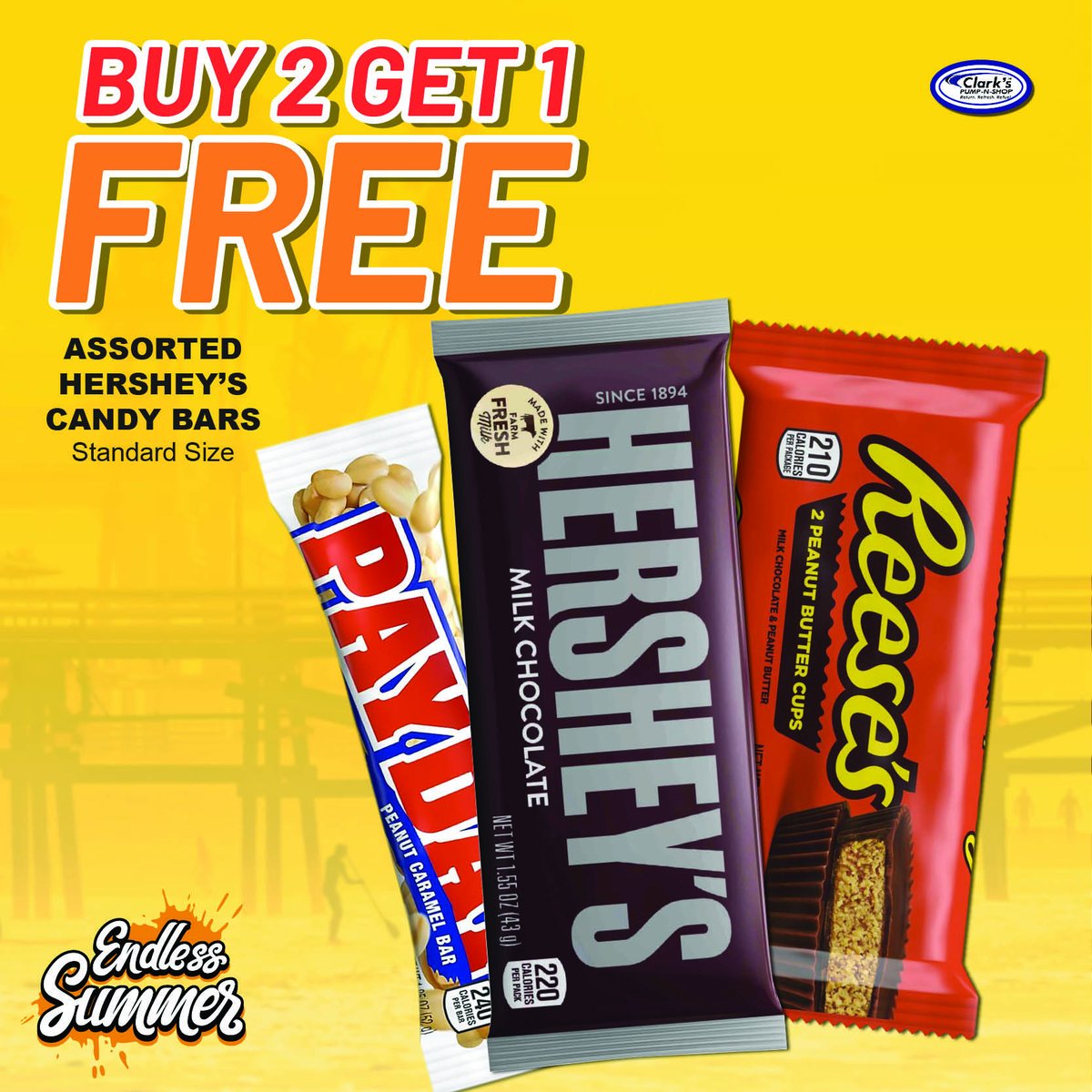 clarkspnsbti's tweet photo. Assorted Hershey's Candy Bars Standard Size Buy 2 Get 1 FREE #ReturnRefreshRefeul https://t.co/Q4vd9C008K