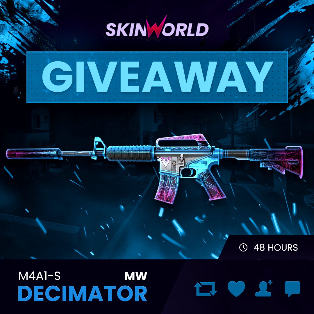 💠 M4A1-S | DECIMATOR (MW) 48 HOUR GIVEAWAY! 💠

How to enter:
1. Follow <a href="/SkinWorldgg/">SkinWorld</a> 
2. Like this Tweet
3. Share this Tweet
4. Tag 1 friend
The previous winner is: <a href="/RevilDevil8/">RevilDevil</a>

Winner announced in 2 days!

#giveaway #freeskins #csgo #csgoskins #counterstrike #csgogiveaway