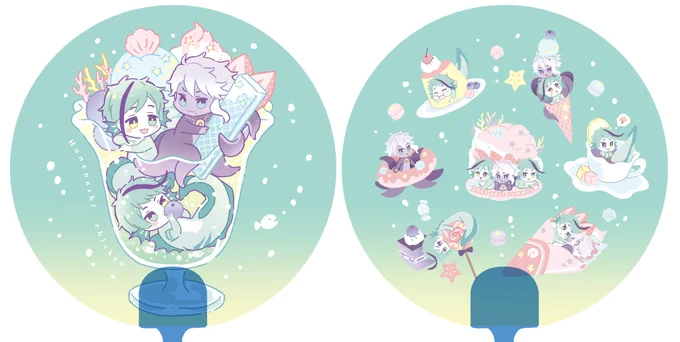 お友達がめーっちゃかわいくデザインしてくれたイドアズうちわ作りました🥳💕明日のインテに持っていきます。ノベルティのつもりだったんですが本落としてしまったので、ペーパー漫画と一緒におまけとしてうちわ配るサークルになります…夏なので… 