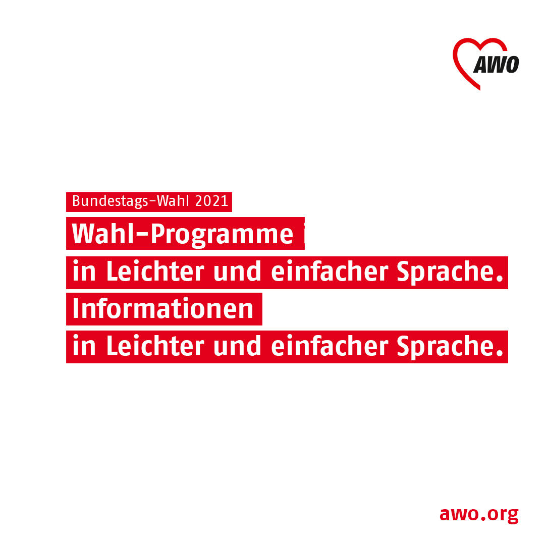 AWOBund's tweet photo. Informationen über die Bundestagswahl 2021 in Leichter &amp; einfacher Sprache, Wahlprogramme in Leichter &amp; einfacher Sprache: https://t.co/lK7rJg7JkN
Bitte gerne teilen und verbreiten! #LeichteSprache #Inklusion #DuKannstDas #BTW2021 #awobtw2021 https://t.co/dgbhoUelHq