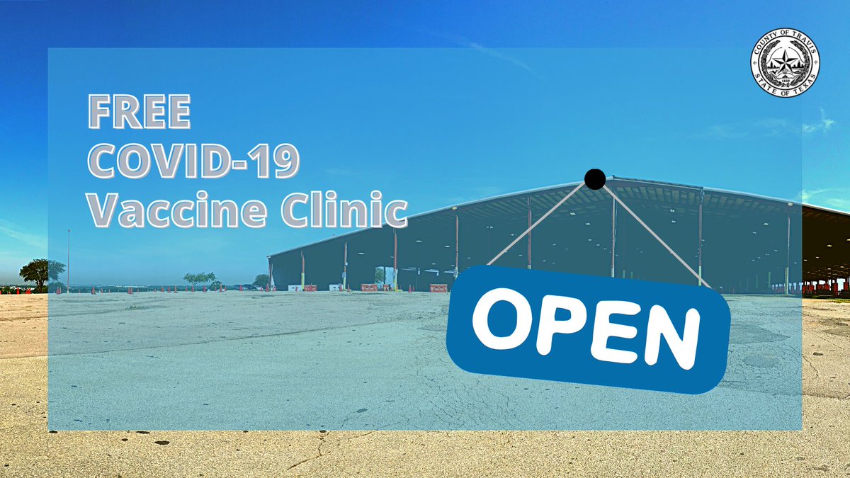 The #TravisCounty Expo Center #COVID19Vaccine clinic is OPEN from 9 a.m. to 5 p.m. today! FREE Pfizer and J&J vaccines available. No appointment needed. We also have many other clinics open today around the County. Find a location near you ➡ traviscountytx.gov/covid19#vaccine