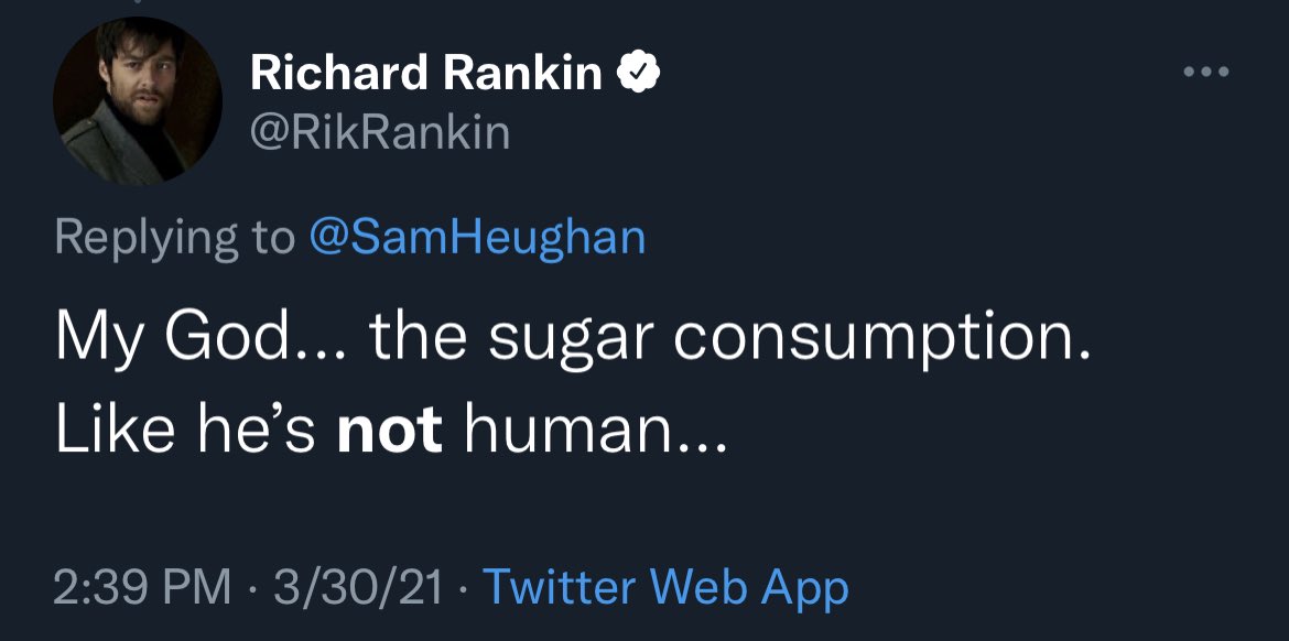 RRankinFans's tweet photo. Richard is fond of “not” telling us information isn’t he? 😆
He’s not a farmer or a framer. Nor is he in Discovery of Witches. He is not President. And Alex Vlahos is not human. #BestRRTweets https://t.co/uX6BMJaWyt
