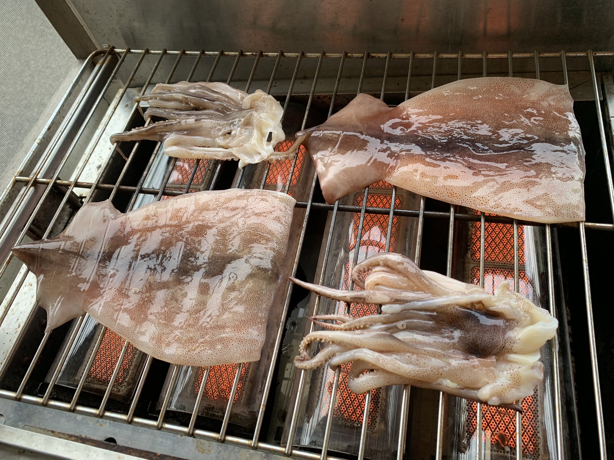 民宿 旅館 ちどり荘 刺身で食べられるスルメイカを焼く 焼きイカ ちどり荘特製の甘辛ダレが後引く美味しさで大人気です お酒のアテにも ちどり荘 民宿 おわし浜 日御碕 出雲 島根 東屋 海の家 海 海水浴 宿泊 出雲路 焼きイカ イカ焼き